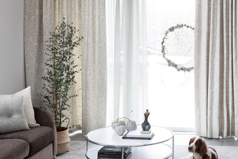 VALENCIA - Linen Blend Floral Embroidered Curtains - Subtle Gray -extra long curtains - drapery - Loft Curtains